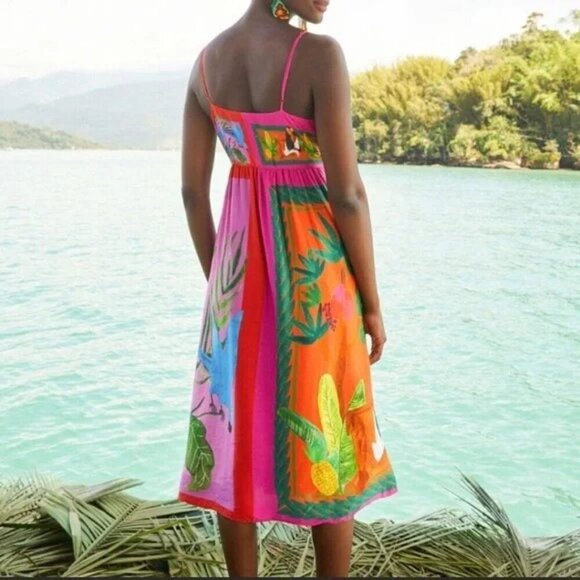 💕FARM RIO💕 Double Scarves Midi Dress ~ Bahia Girls Scarf + Tropical Scarf XS - Picture 4 of 16